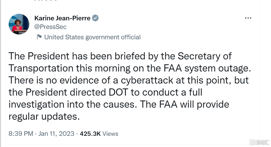 突发！美国联邦航空局系统故障<strong></p>
<p>美股最新</strong>，全美航班停飞！白宫最新回应来了！航空美股盘前集体跳水