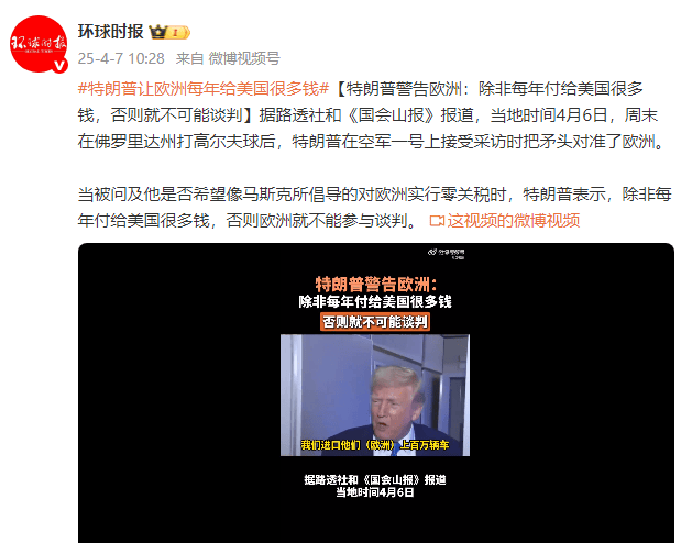 特朗普警告欧洲：除非每年付给美国很多钱<strong></p>
<p>w原油</strong>，否则就不可能谈判