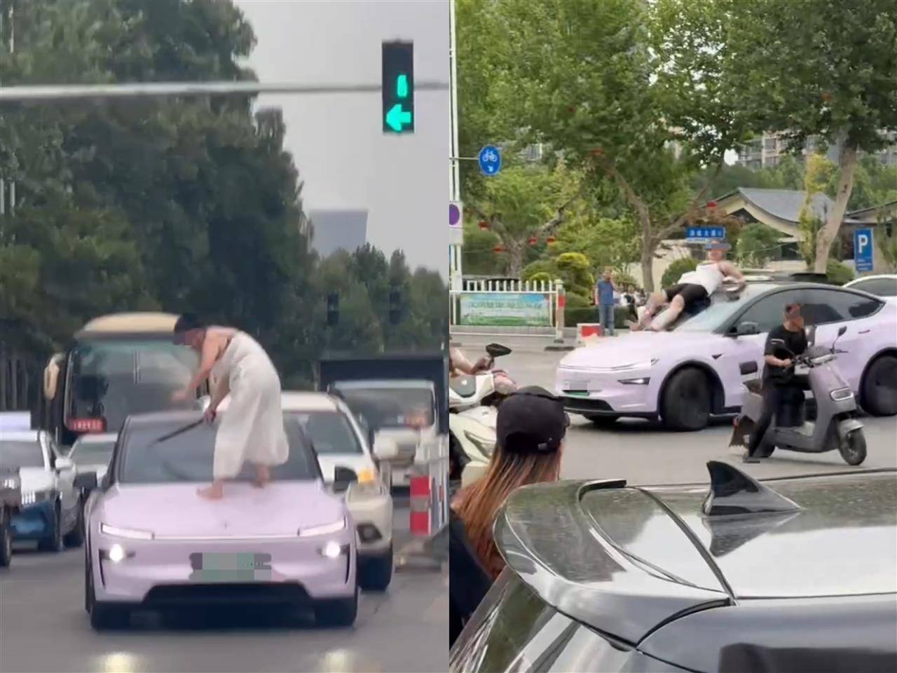 女子持械当街打砸多辆轿车<strong></p>
<p>中原油田劳务工</strong>，被顶在挡风玻璃上前行，当地：女子当场被控制，警方介入调查