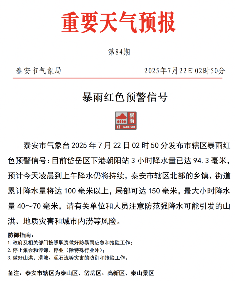 紧急提醒<strong></p>
<p>清原油</strong>！泰安暴雨红色预警信号已发布！非必要不外出！