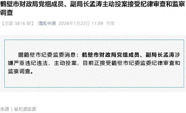 河南省纪委监委：孟涛主动投案接受审查调查